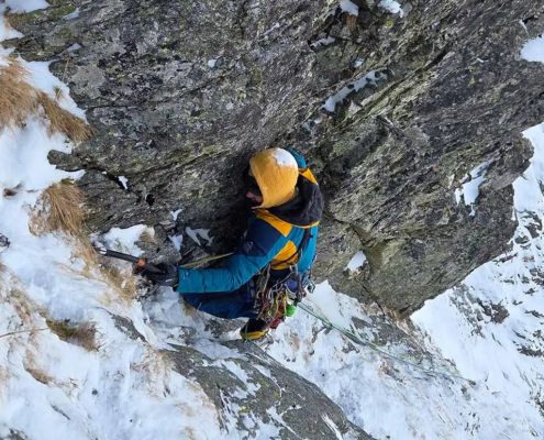 koncowka pierwszego wyciagu Tatry wspinaczka zimowa